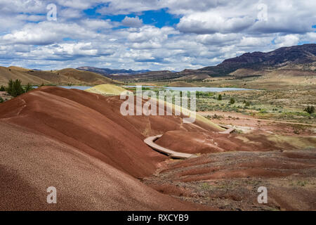 Sedimentary badlands in Painted Cove, Painted Hills, John Day Fossil Beds National Monument, Mitchell, Central Oregon desert landscape or scenery, USA Stock Photo