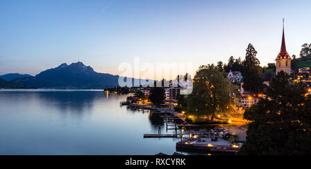 Weggis and Pilatus, Lake Lucerne, Switzerland Stock Photo