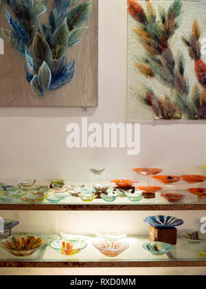 Hand blown glass ornaments for sale at Fuan Wong Gallery, Armenian Street, Penang Stock Photo