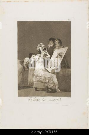 Until Death, plate 55 from Los Caprichos. Francisco José de Goya y Lucientes; Spanish, 1746-1828. Date: 1797-1799. Dimensions: 190 x 132 mm (image); 215 x 150 mm (plate); 320 x 218 mm (sheet). Etching, burnished aquatint, and drypoint on ivory laid paper. Origin: Spain. Museum: The Chicago Art Institute. Stock Photo