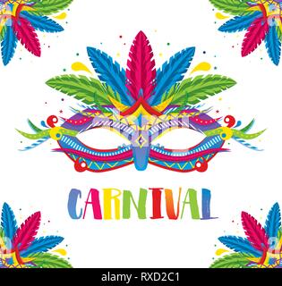 Carnival Mask with Feathers Isolated on White. Vector illustration. Stock Vector