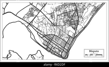 Maputo Mozambique City Map in Retro Style. Outline Map. Vector Illustration. Stock Vector