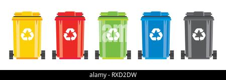 Set of Recycle Bins with Recycle Symbol Isolated on White Background. Vector Illustration. Stock Vector