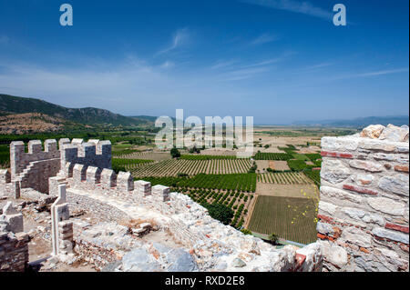 View over the landscpae surrounding the town of Selçuk, Turkey, from the Byzantine/Ottoman fortress on top of Ayasoluk Hill. Stock Photo