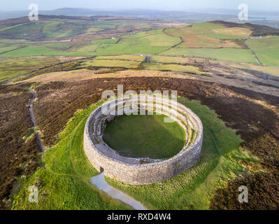 This is Grianan Of Aileach. It is a stone ring fort in Donegal Ireland just out side of the City of Derry Stock Photo