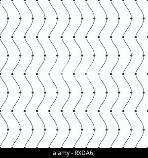 Vector seamless pattern. Dots and smooth lines. Modern dotted texture. Repeating abstract background. Simple wavy linear grid. Stock Vector
