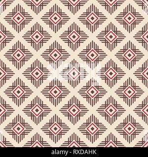 Abstract ethnic geometric pattern. Regularly repeating lines, rhombuses. Tribal decorative pattern. Vector color background. Stock Vector