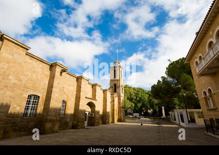 Beautiful old architecture of archibishop's Palace in cypriot Nicosia. Cityscape taken on Cyprus island. Stock Photo