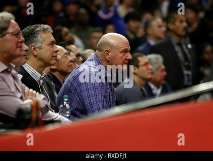 Los Angeles, California, USA. 8th Mar, 2019. Los Angeles Clippers owner Steve Ballmer attends an NBA basketball game between Los Angeles Clippers and Oklahoma City Thunder Friday, March 8, 2019, in Los Angeles. Credit: Ringo Chiu/ZUMA Wire/Alamy Live News Stock Photo