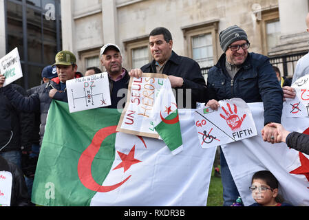 Trafalgar Square, London, UK. 9th Mar, 2019. Algerians in London protesting against the Algerian government and the lack of democracy. Credit: Matthew Chattle/Alamy Live News Stock Photo