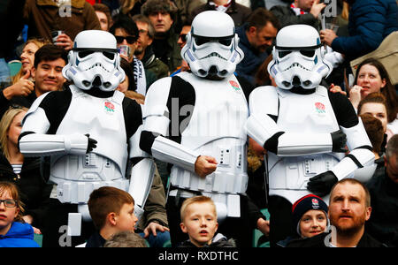 London,England , UK. England Fans during the Guinness 6 Nations Rugby match between England and Italy at Twickenham  stadium in Twickenham  England on 9th March 2019. Credit Action Foto Sport/Alamy Live News Credit: Action Foto Sport/Alamy Live News Stock Photo