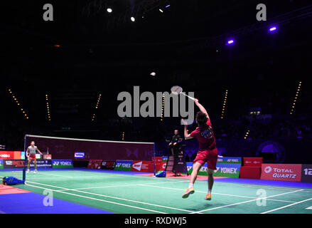 Arena Birmingham, Birmingham, UK. 9th Mar, 2019. Yonex All England Open Badminton Championships, day 4; womens singles match, CHEN Yufei of China versus Nozomi OKUHARA of Japan, CHEN Yufei of China clears to the back of the court Credit: Action Plus Sports/Alamy Live News