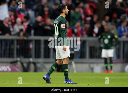 Munich, Deutschland. 09th Mar, 2019. firo: 09.03.2019, football, 1.Bundesliga, season 2018/2019, FC Bayern Munich - VFL Wolfsburg, Yunus Malli, VFL Wolfsburg, VFL, Wolfsburg, whole figure, Enttauschung | usage worldwide Credit: dpa/Alamy Live News Stock Photo