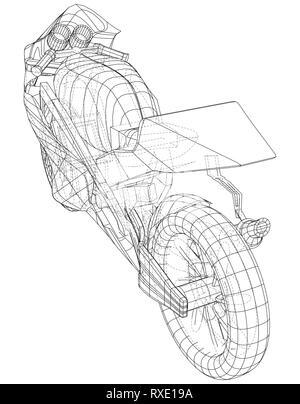 Sports bike technical wire-frame. EPS10 format. Vector created of 3d Stock Vector