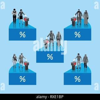 Turkish voter profiles for Turkey election with percentages pie charts. All the objects are in different layers and the text types do not need any fon Stock Vector