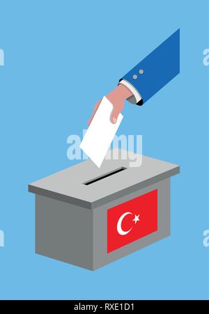 Vote for Turkey election with voting ballot and Turkish flag. All the silhouette objects, and background are in different layers. Stock Vector