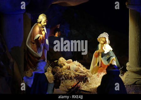 Nativity Scene in Basilica of Santa Croce (Basilica of the Holy Cross) in Florence, Italy Stock Photo