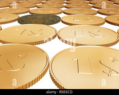 gold 1$ coin carpet on white background Stock Photo