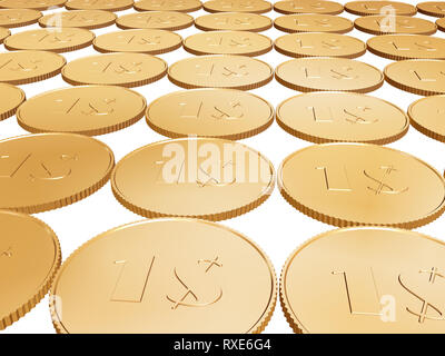 gold 1$ coin carpet on white background Stock Photo