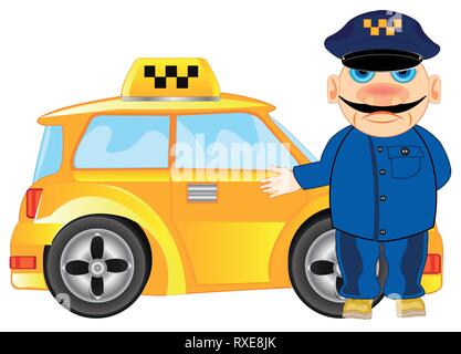Man taxi driver near car invites client Stock Vector