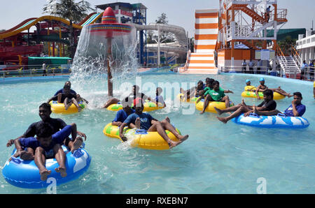 Newly slide titled Crusader launches at water park of Nicco Park. (Photo by Saikat Paul/Pacific Press) Stock Photo