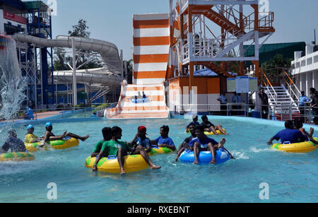 Newly slide titled Crusader launches at water park of Nicco Park. (Photo by Saikat Paul/Pacific Press) Stock Photo