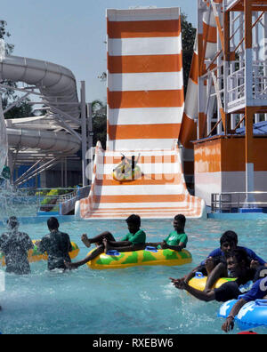 Newly slide titled Crusader launches at water park of Nicco Park. (Photo by Saikat Paul/Pacific Press) Stock Photo