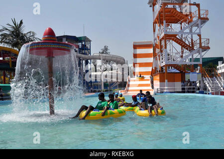 Newly slide titled Crusader launches at water park of Nicco Park. (Photo by Saikat Paul/Pacific Press) Stock Photo