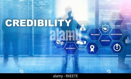 Corporate credibility improvement concept. Multiple exposure, mixed media background. Stock Photo