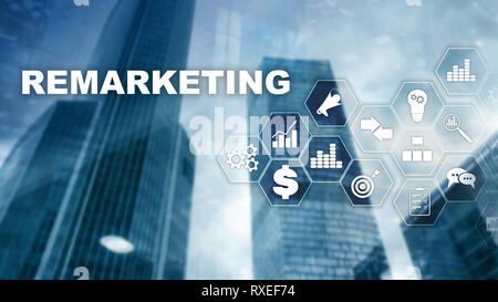 Remarketing Business Technology. Internet and network concept. Mixed media. Financial concept on blurred background. Stock Photo