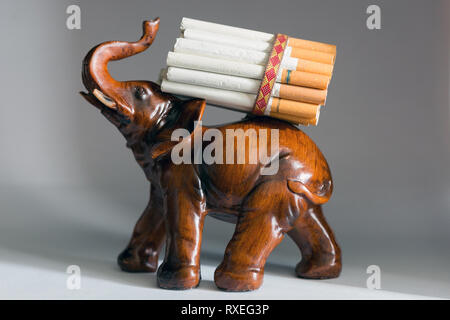 elephant cigarettes The tied up cigarettes pile on the back of an Indian elephant Stock Photo