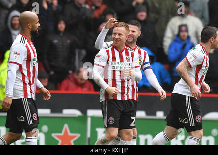 Sheffield United's Mark Duffy celebrates scoring his side's second goal of the game during the Sky Bet Championship match at Bramall Lane, Sheffield. Stock Photo