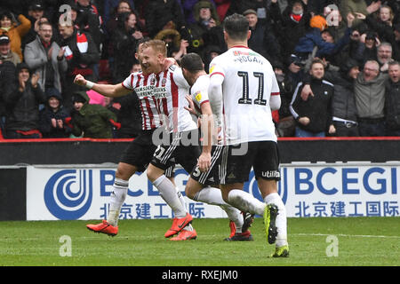 Sheffield United's Mark Duffy celebrates scoring his side's second goal of the game during the Sky Bet Championship match at Bramall Lane, Sheffield. Stock Photo