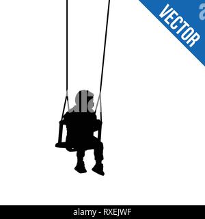 A child silhouette on swing on white backgound, vector illustration Stock Vector