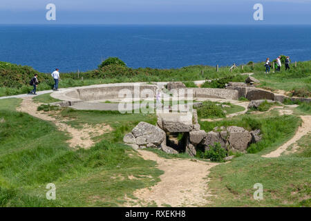 General view over Pointe du Hoc site, part of the D-Day landing at Omaha Beach, Normandy, France. Stock Photo