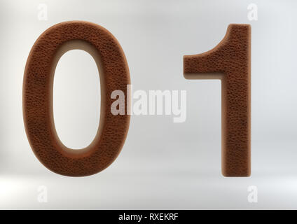 3D Render of Leather Letters & Numbers, isolated on white background, including clipping path. Stock Photo