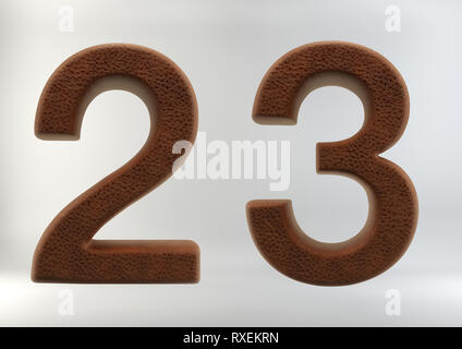 3D Render of Leather Letters & Numbers, isolated on white background, including clipping path. Stock Photo