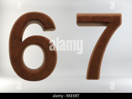 3D Render of Leather Letters & Numbers, isolated on white background, including clipping path. Stock Photo