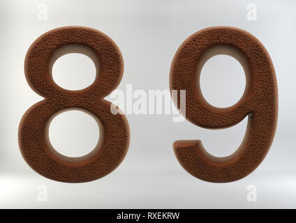 3D Render of Leather Letters & Numbers, isolated on white background, including clipping path. Stock Photo