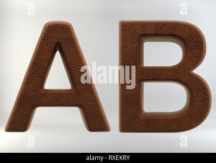 3D Render of Leather Letters & Numbers, isolated on white background, including clipping path. Stock Photo