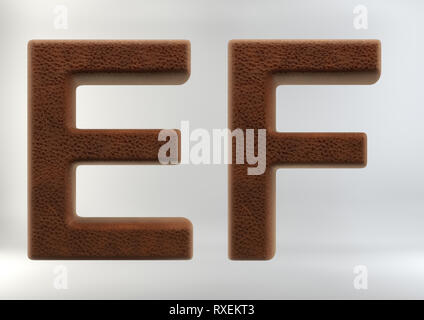 3D Render of Leather Letters & Numbers, isolated on white background, including clipping path. Stock Photo