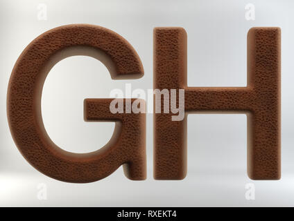 3D Render of Leather Letters & Numbers, isolated on white background, including clipping path. Stock Photo