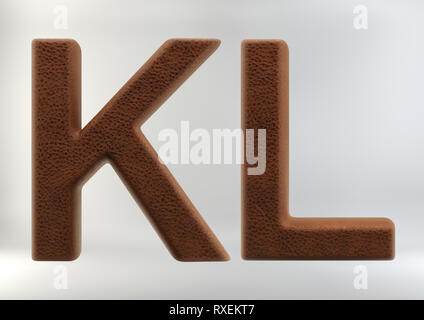 3D Render of Leather Letters & Numbers, isolated on white background, including clipping path. Stock Photo