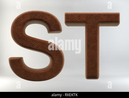 3D Render of Leather Letters & Numbers, isolated on white background, including clipping path. Stock Photo