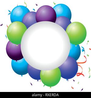 circular frame with balloons helium floating Stock Vector