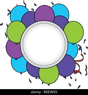 circular frame with balloons helium floating Stock Vector