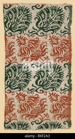 Fragment. Europe. Date: 1601-1700. Dimensions: 36.4 × 19.7 cm (14 3/8 × 7 3/4 in.). Linen and wool, plain weave; tied and free double cloth. Origin: Europe. Museum: The Chicago Art Institute. Stock Photo