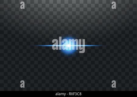 Abstract blue lights lines on transparent background vector illustration. A bright flash of light on the line Stock Vector