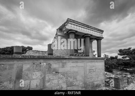 Knossos, Greece - November 2, 2017: North Entrance of Knossos palace. Crete, Greece. It is the largest Bronze Age archaeological site on Crete. Black  Stock Photo