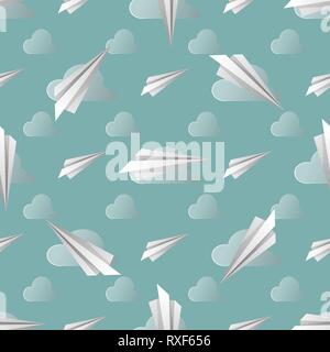 Seamless pattern with paper planes. Vector illustration. Soft colors. 10 eps Stock Vector